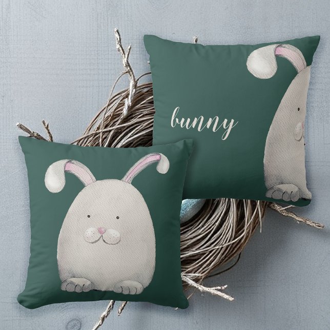 Happy Bunny Watercolor Illustration Cushion (Creator Uploaded)