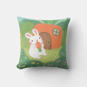Happy Bunny with Carrot in Forest Cushion