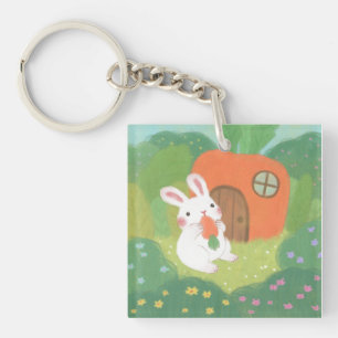 Happy Bunny with Carrot in Forest Key Ring