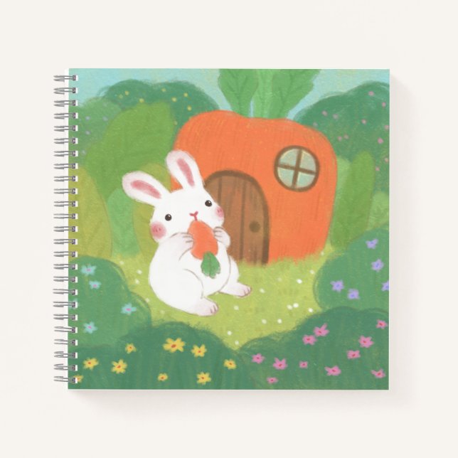 Happy Bunny with Carrot in Forest Notebook (Front)