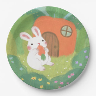 Happy Bunny with Carrot in Forest Paper Plate