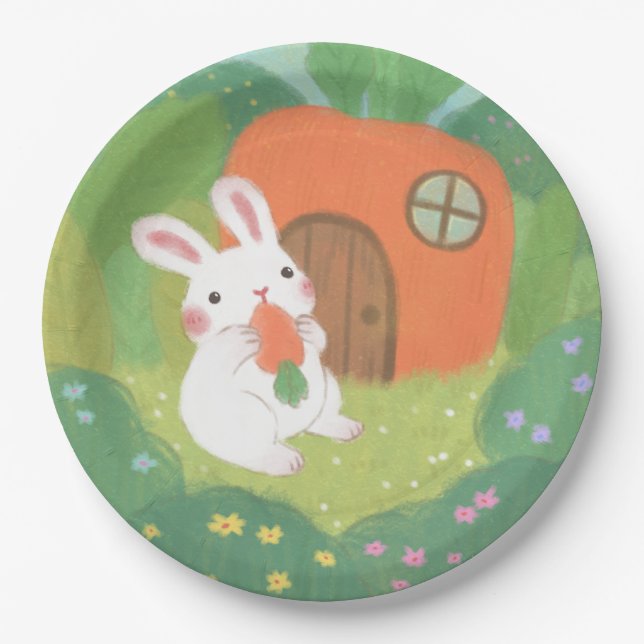 Happy Bunny with Carrot in Forest Paper Plate (Front)