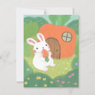 Happy Bunny with Carrot in Forest Postcard