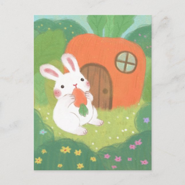 Happy Bunny with Carrot in Forest Postcard (Front)