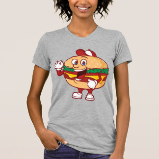 Happy Burger Cartoon Character Mascot Illustration T-Shirt