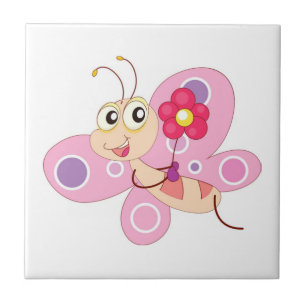 HAPPY BUTTERFLY GIRL CERAMIC TILE