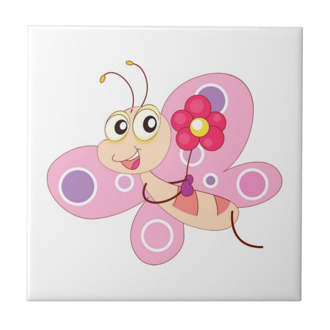 HAPPY BUTTERFLY GIRL CERAMIC TILE (Front)