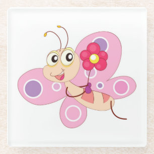 HAPPY BUTTERFLY GIRL GLASS COASTER