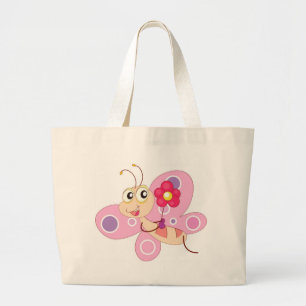 HAPPY BUTTERFLY GIRL LARGE TOTE BAG