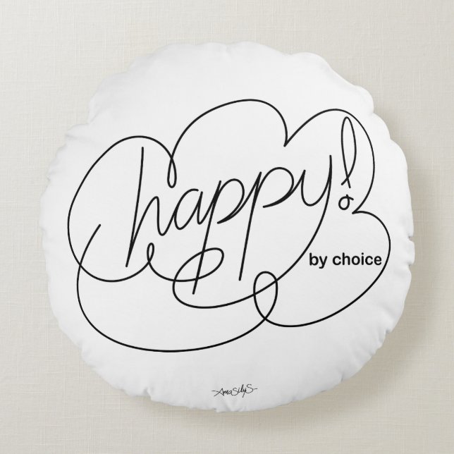 HAPPY by choice - Bold CloudS Round Cushion (Front)