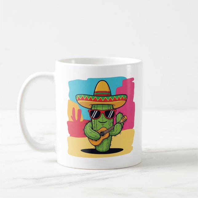 Happy Cactus Fiesta Cartoon – Mexican Desert Fun Coffee Mug (Left)