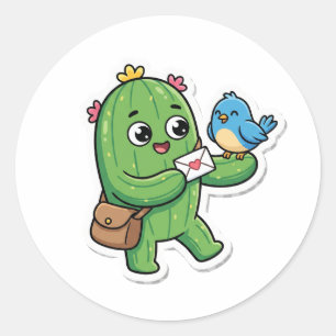 Happy Cactus Mail Carrier Cute Die-Cut Sticker