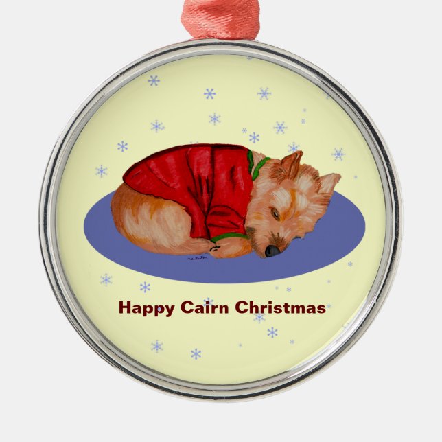 Happy Cairn Christmas Metal Ornament (Front)
