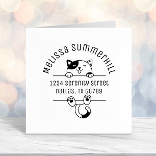 Happy Calico Cat Arch Address 2 Self-inking Stamp