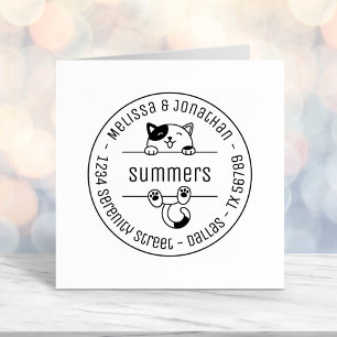 Happy Calico Cat Couple Family Round Address Self-inking Stamp