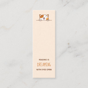 Happy Calico Cat Peeking above Bookmark Quote Mini Business Card