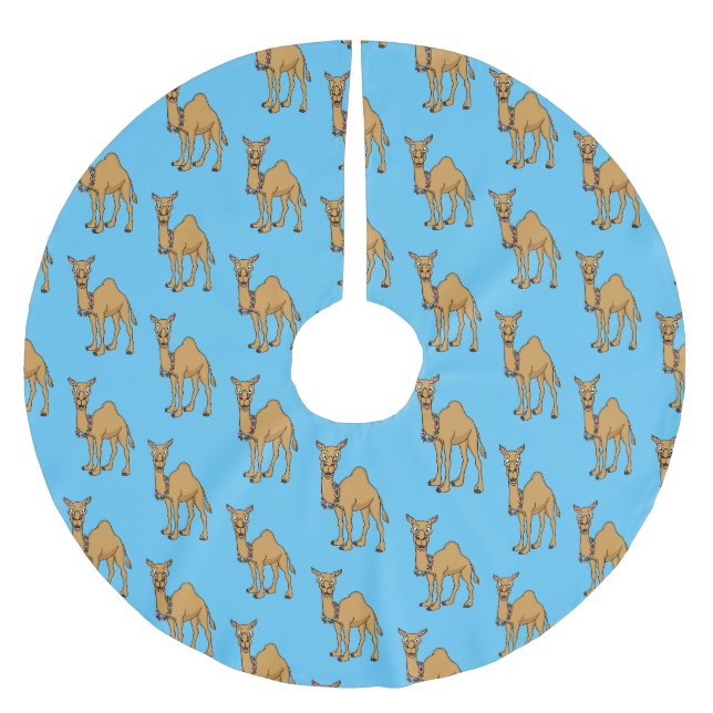 Happy camel cartoon illustration brushed polyester tree skirt (Front)