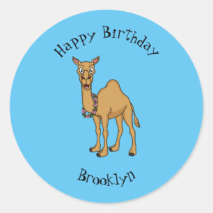 Happy camel cartoon illustration classic round sticker