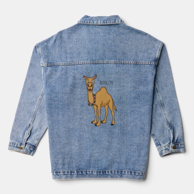 Happy camel cartoon illustration denim jacket (Back)