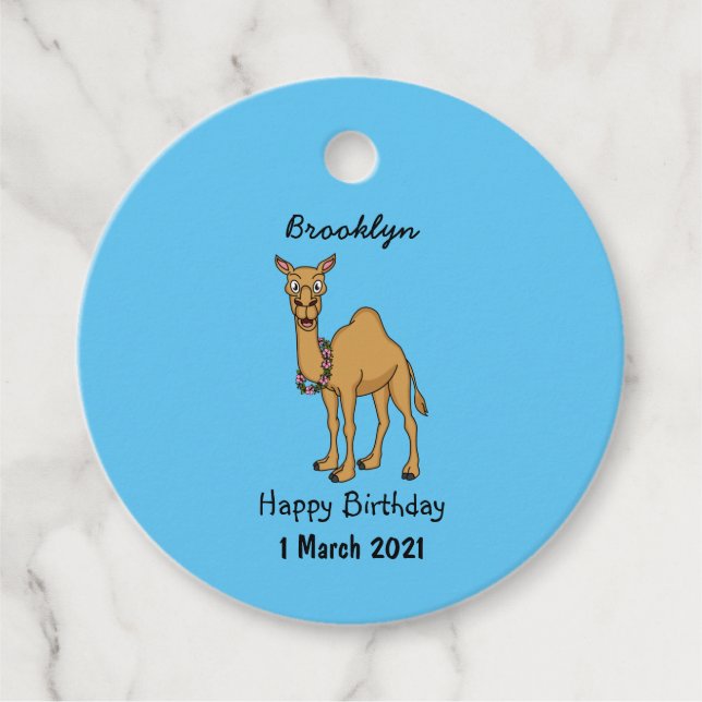 Happy camel cartoon illustration favour tags (Front)
