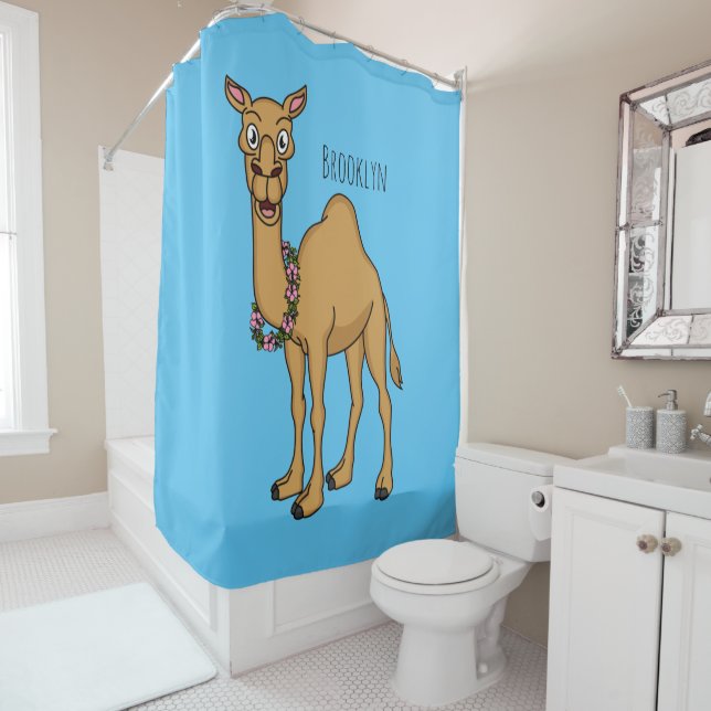 Happy camel cartoon illustration shower curtain (In Situ)