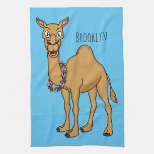 Happy camel cartoon illustration  tea towel