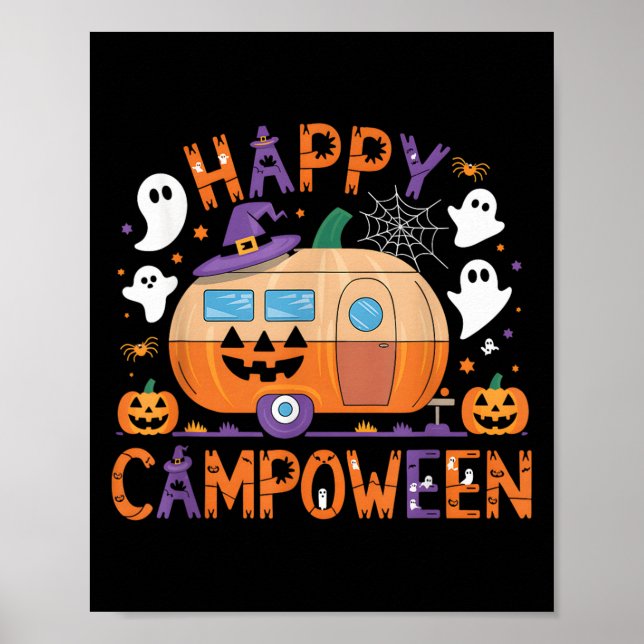 Happy Camp-o-ween Halloween Camping Ghosts And Cam Poster (Front)