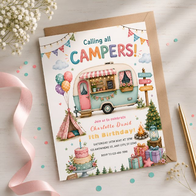 Happy Camper 1st Birthday Invitation (Creator Uploaded)