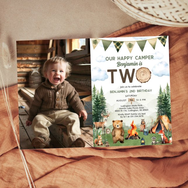 Happy Camper 2nd Birthday Photo Invitation (Happy Camper 2nd Birthday Photo Invitation
)