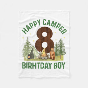 Happy camper 8 forest camping boys 8th birthday fleece blanket
