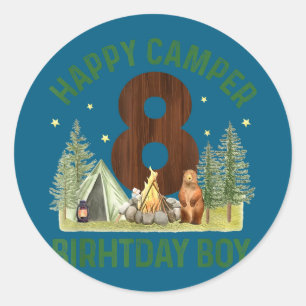 Happy camper 8 forest camping boys 8th birthdayHap Classic Round Sticker