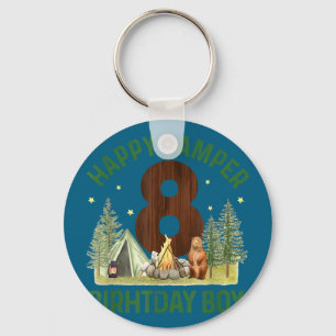 Happy camper 8 forest camping boys 8th birthdayHap Key Ring
