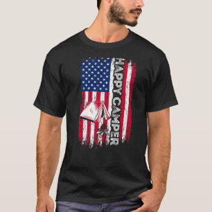 Happy Camper American Flag Camping Hiking  Men Wom T-Shirt