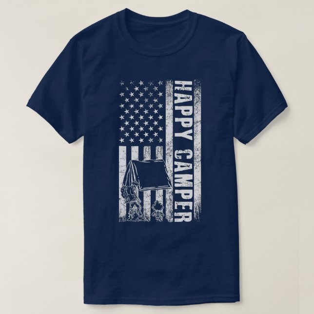 Happy Camper American Flag Camping Men, Women  T-Shirt (Design Front)