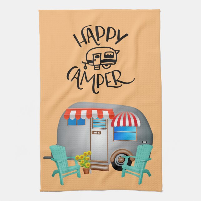 Happy Camper Background Tea Towel (Vertical)