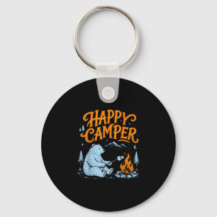 Happy camper bear roasting marshmallows design key ring