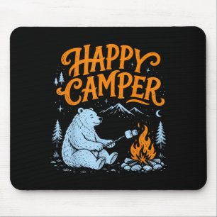Happy camper bear roasting marshmallows design mouse pad