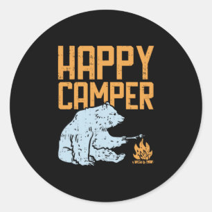 Happy Camper Bear Vacation Hiking Camp Campfire Ca Classic Round Sticker