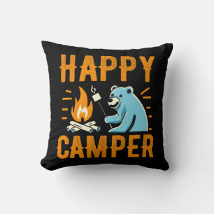 Happy Camper Bear - Vacation Hiking Campfire Campi Cushion