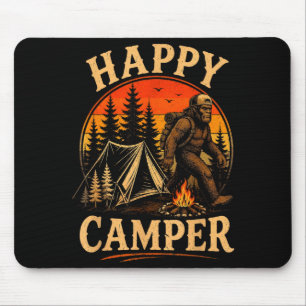 Happy camper bigfoot sasquatch outdoor adventure mouse pad