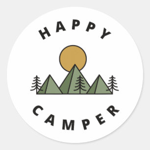 Happy Camper Camping Camp Forest Mountains Minimal Classic Round Sticker
