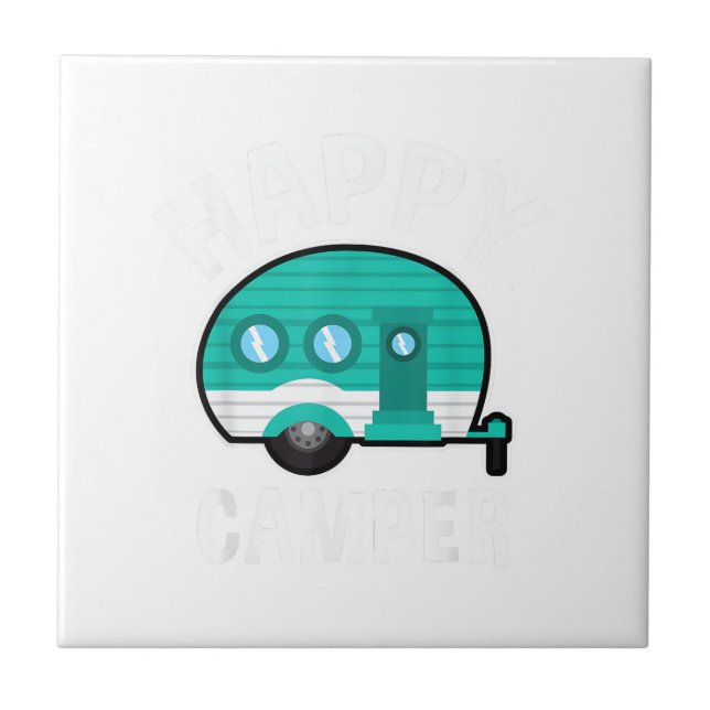 Happy Camper Camping Car Caravan Funny Vacation Ceramic Tile (Front)