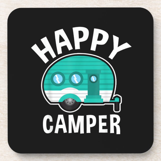 Happy Camper Camping Car Caravan Funny Vacation Coaster (Front)