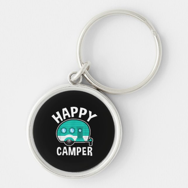 Happy Camper Camping Car Caravan Funny Vacation Key Ring (Front)