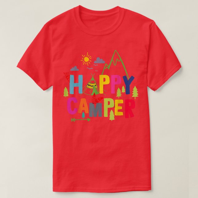 Happy Camper Camping Funny Men Women  T-Shirt (Design Front)