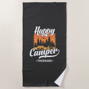 Happy Camper Camping Hiking Travel Caravan Life Beach Towel