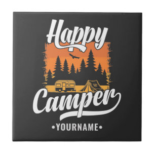 Happy Camper Camping Hiking Travel Caravan Life Ceramic Tile