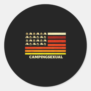 Happy camper camping life retro flag tent classic round sticker