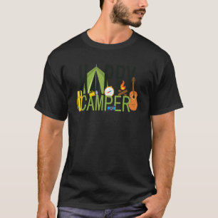 Happy Camper Camping Tent Campfire Guitar Compass T-Shirt