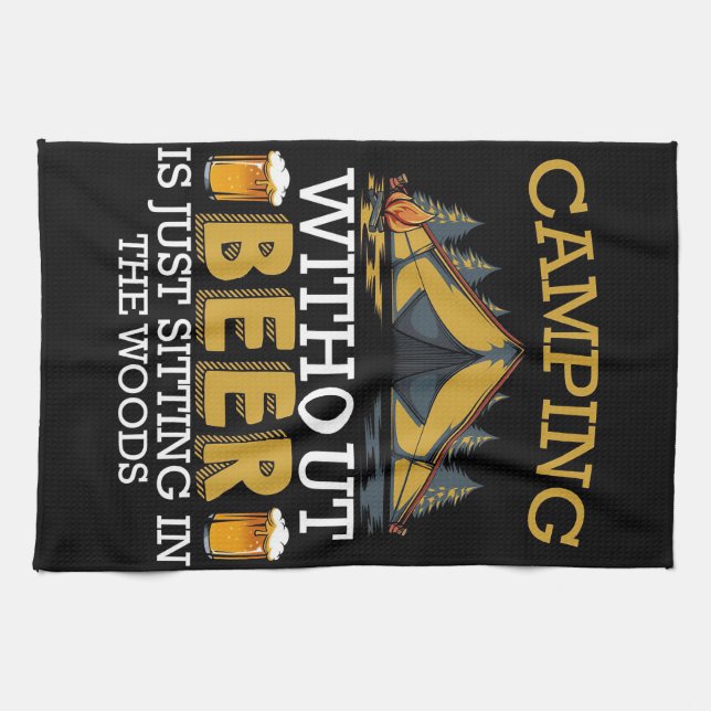 Happy Camper Camping Without Beer Tea Towel (Horizontal)